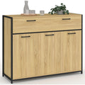 Bahut industriel en bois et metal avec trois portes et tiroir central, largeur 100 cm