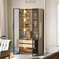 Vitrine multifonction avec eclairage LED reglable, deux portes vitrees et deux tiroirs pour salle de bain, chambre ou salon