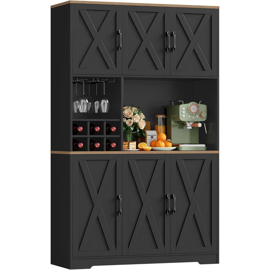 Armoire de cuisine 180 cm avec porte pour verres, casier a bouteilles amovible et niche pour micro ondes