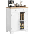 Buffet avec 2 tiroirs, placards et etagere reglable, meuble de rangement blanc et bois naturel pour cuisine ou salon