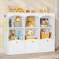 Bibliotheque enfant blanche avec six compartiments et trois bacs de rangement coulissants