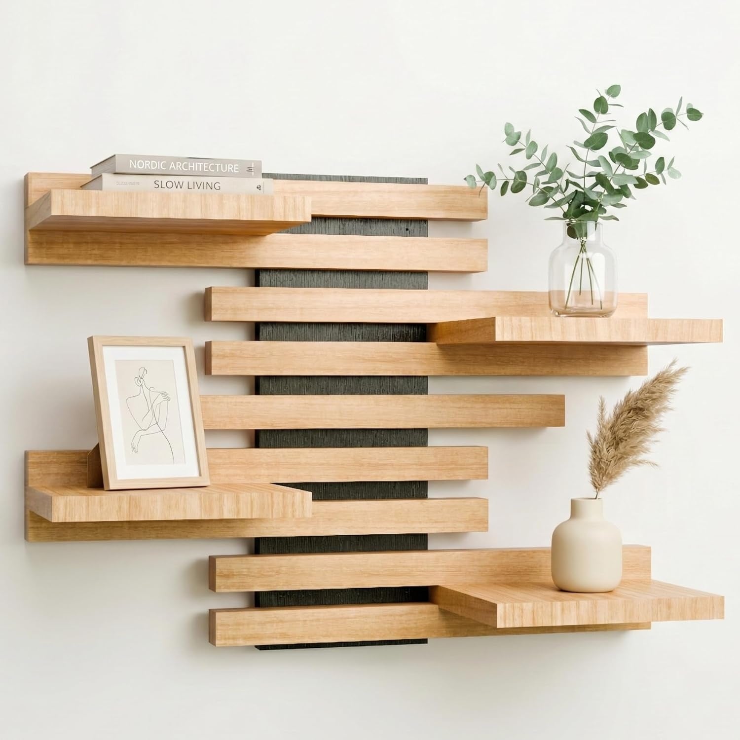 etagere murale flottante en bois massif, tablette modulable pour decoration, livres, plantes ou epices, adaptee a la cuisine, salle de bain ou salon