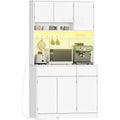 Buffet de cuisine avec plan de travail, prises integrees, 2 tiroirs et etageres reglables, meuble blanc 100 x 40 x 180 cm