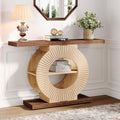 Console d'entree avec etageres de rangement et base ronde, table etroite multifonction pour couloir ou salon