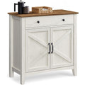 Buffet style campagne avec tiroir, portes et etagere reglable, meuble de rangement 80 x 40 x 80 cm, blanc rustique et marron miel