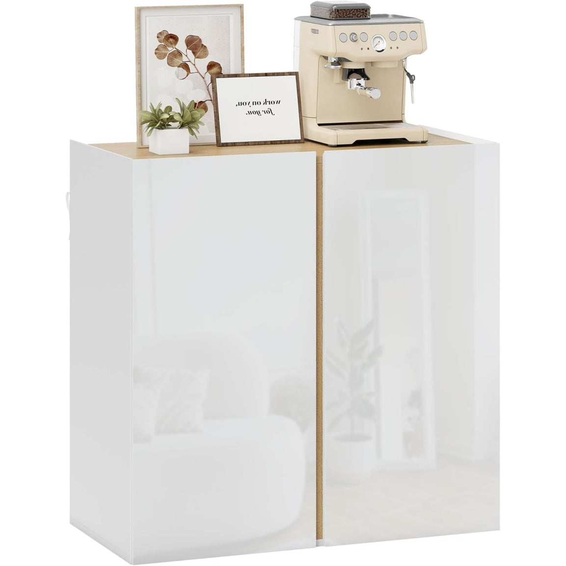 Buffet moderne brillant avec 2 portes a fermeture douce et etagere ajustable, meuble de rangement 80 x 40 x 80 cm, blanc