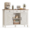 Buffet style campagne avec tiroir, portes et etagere reglable, meuble de rangement 40 x 114,5 x 80 cm, blanc rustique et marron miel