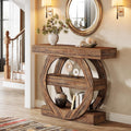 Buffet noyer avec trois tiroirs, deux placards, niche ouverte et details en rotin