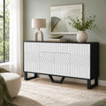 Meuble bas blanc avec quatre portes, un tiroir et ouverture discrete de style pop up