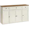 Buffet de cuisine avec plan de travail, etageres reglables et montage sans outils, meuble de rangement blanc rustique et bois miel