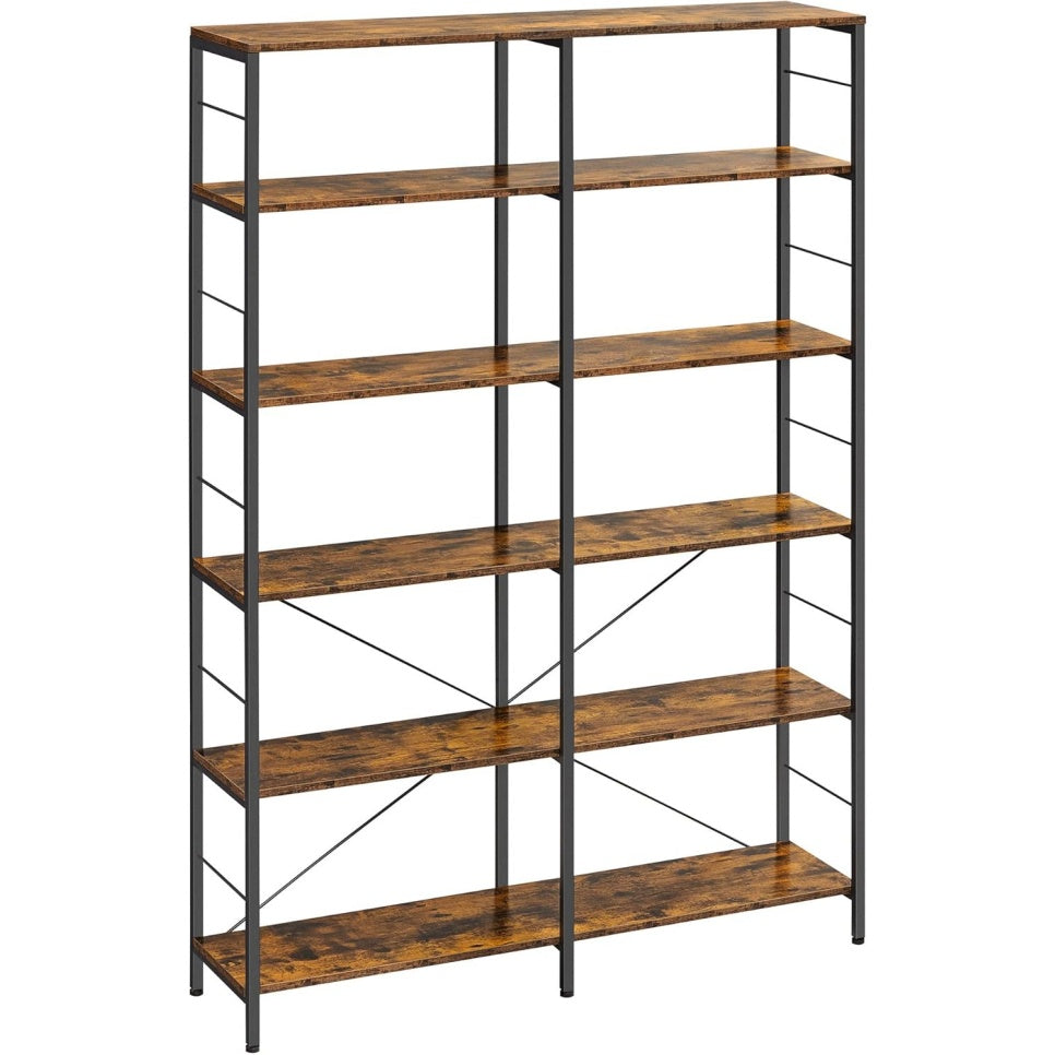 Bibliotheque industrielle 6 niveaux, etagere de rangement ouverte 120 x 30 x 172,5 cm pour salon, bureau ou cuisine, marron rustique